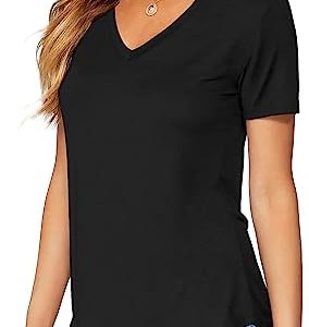 Women Long/Short Sleeve V Neck Curved Hem Tunic Tops T Shirts